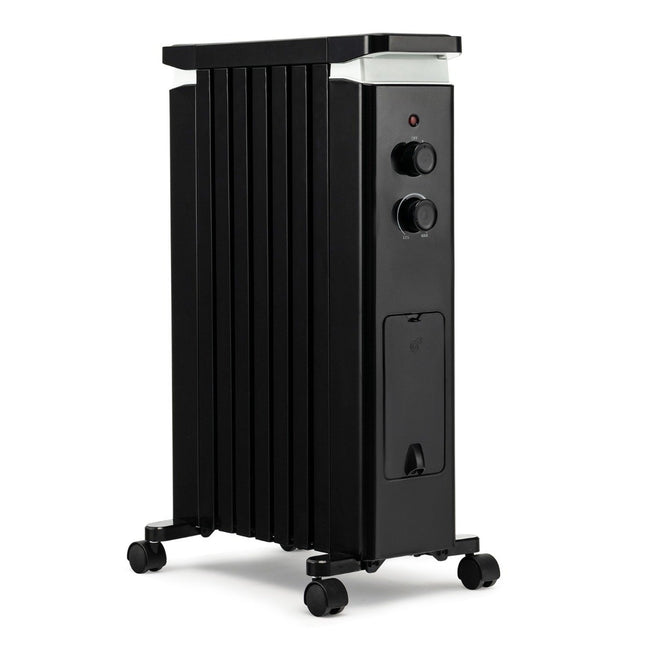 Portable Oil Filled Radiator with 3 Heat Settings & Universal Wheels Black