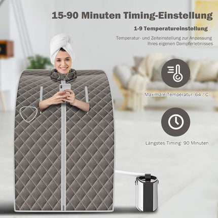 Sauna portabila cu aburi, 3L 1000W, 9 setari de temperatura, gri