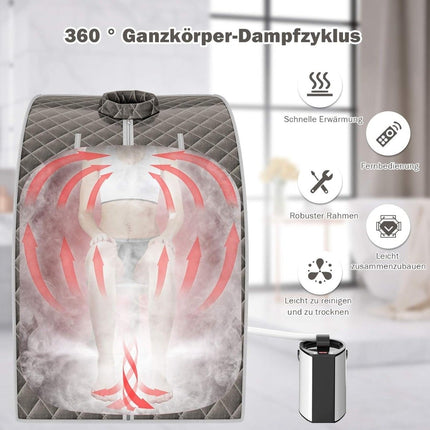 Sauna portabila cu aburi, 3L 1000W, 9 setari de temperatura, gri