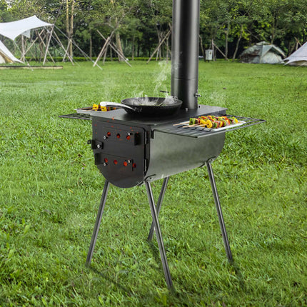 Portable Wood Burning Tent Stove, 3 m Chimney, 8 Pipes