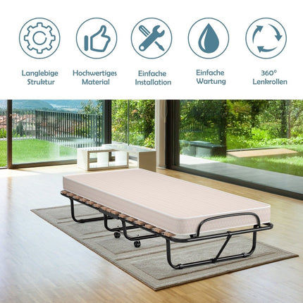 Pat portabil pentru oaspeți pe roți cu saltea din spumă cu memorie 80 x 190 x 33 cm bej deschis fabricat în Italia Origine: Italia