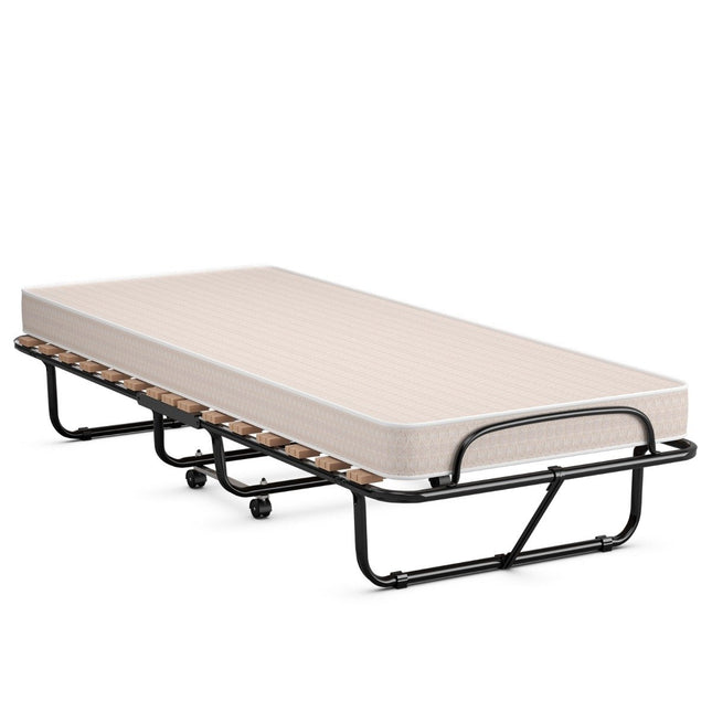 Pat portabil pentru oaspeți pe roți cu saltea din spumă cu memorie 80 x 190 x 33 cm bej deschis fabricat în Italia Origine: Italia