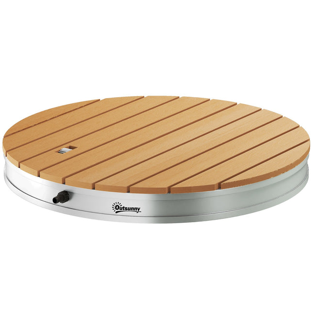 Set de duș exterior portabil cu fântână reglabilă, bază din aluminiu, rezistent la UV și îngheț, aspect lemn natural