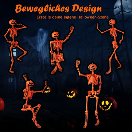 Schelet de Halloween articulat de 1,6 m cu cap de dovleac