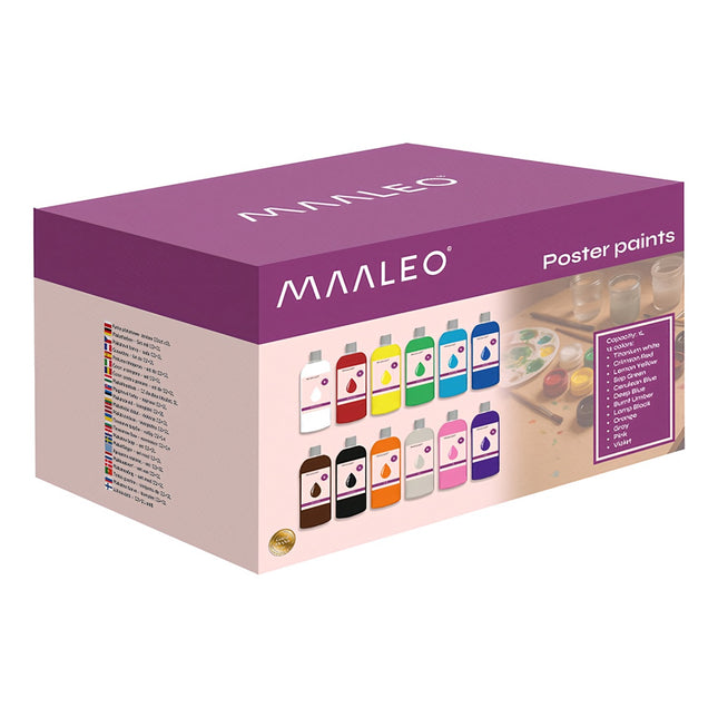 Set de vopsea pentru postere, 12 culori, 1 litru fiecare