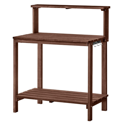 Potting Bench, Fir Wood Tabletop, 3-Tier Shelves, Hooks