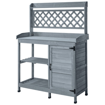 Potting Bench Table, Fir Wood, Cabinet Shelves, Gray