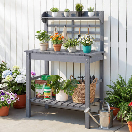 Potting Bench With Sink, Adjustable Fir Wood, Shelves