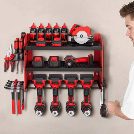 Power Tool Organizer Wall Mount, 3-Tier, 4 Drill Slots