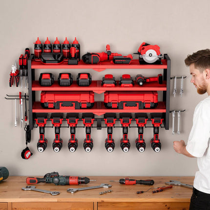 Power Tool Organizer Wall Mount, 4-Tier, 8 Drill Slots
