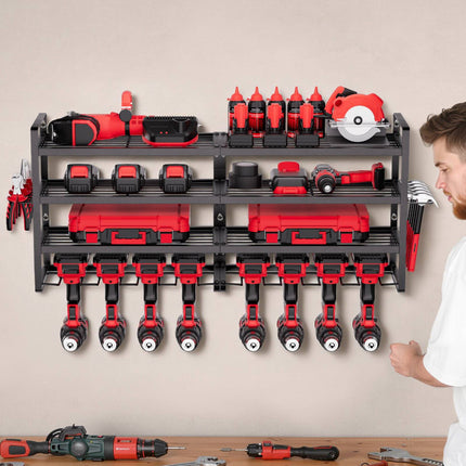 Power Tool Organizer Wall Mount – 4-Tier, 8 Drill Slots