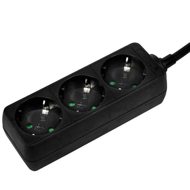 Power outlet Grounded 3-way 1.5m Black