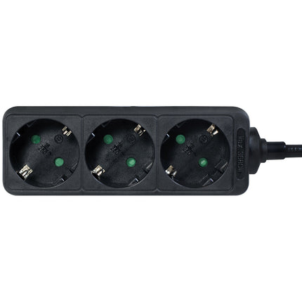 Power outlet Grounded 3-way 1.5m Black