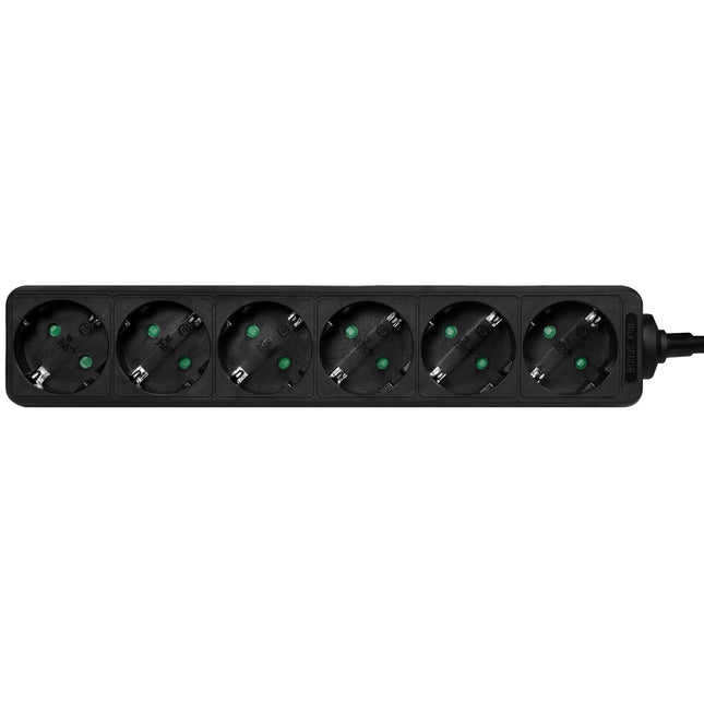 Power outlet Grounded 6-way 1.5m Black