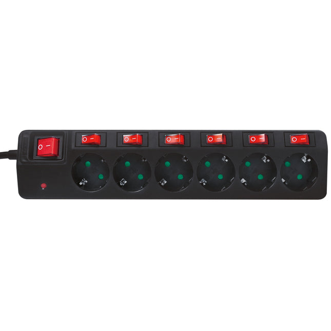 Power outlet with separate switches 6-way Black