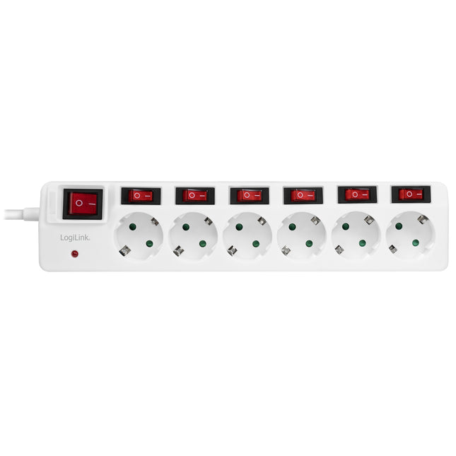 Power outlet with separate switches 6-way White