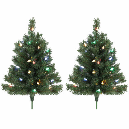 Pre-Lit Outdoor Christmas Trees 60 cm Set of 2, Multicolour LEDs, IP44
