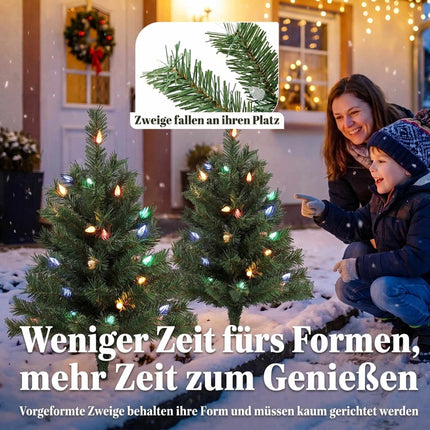 Pre-Lit Outdoor Christmas Trees 60 cm Set of 2, Multicolour LEDs, IP44