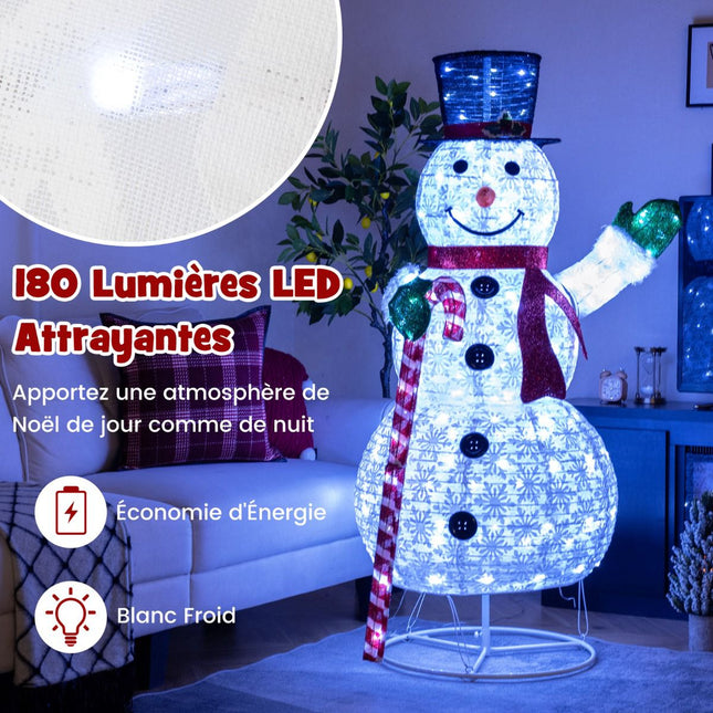 Decorațiune de grădină cu om de zăpadă pre-iluminat – 150 cm, 180 LED-uri