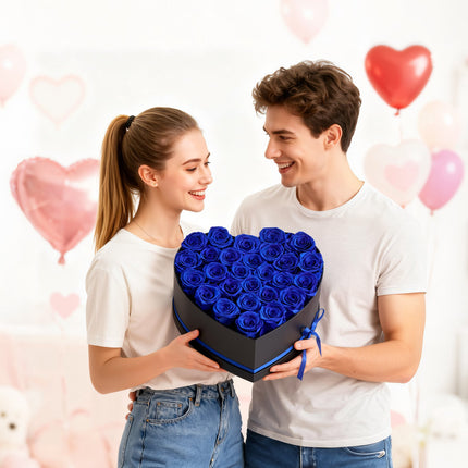 Preserved Roses, 27 Count, Heart Box, Royal Blue