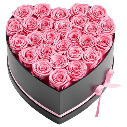 Preserved Roses, 27 Pink Roses in Heart-Shaped Box