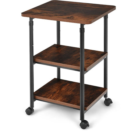 Printer stand 3-tier height-adjustable printer shelf 49 x 40 x 67 / 77 cm brown