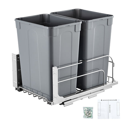 Pull-Out Trash Can, Double 35 Qt, Soft-Close, Grey