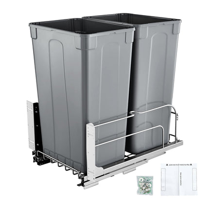Pull-Out Trash Can, Double 50 Qt Soft-Close, Grey