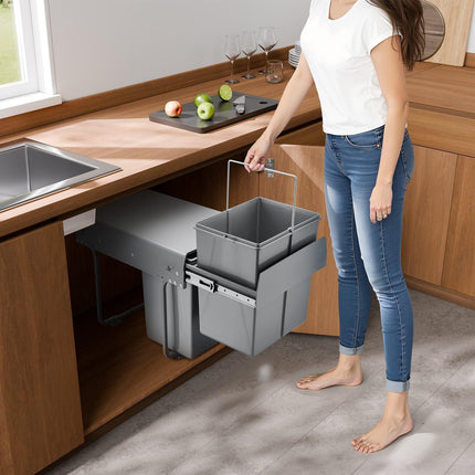 Pull-Out Under-Cabinet Trash Can, Dual 20L, Slide Rails
