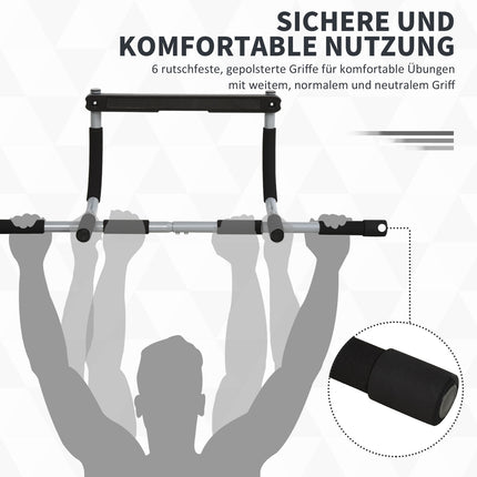 Suport de antrenament multifuncțional pentru bară de tracțiuni, bară de ușă din oțel și spumă, negru + gri, 92X40X17Cm