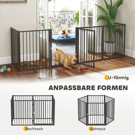 Puppy pen with door, black steel, 6 panels, 76 cm high