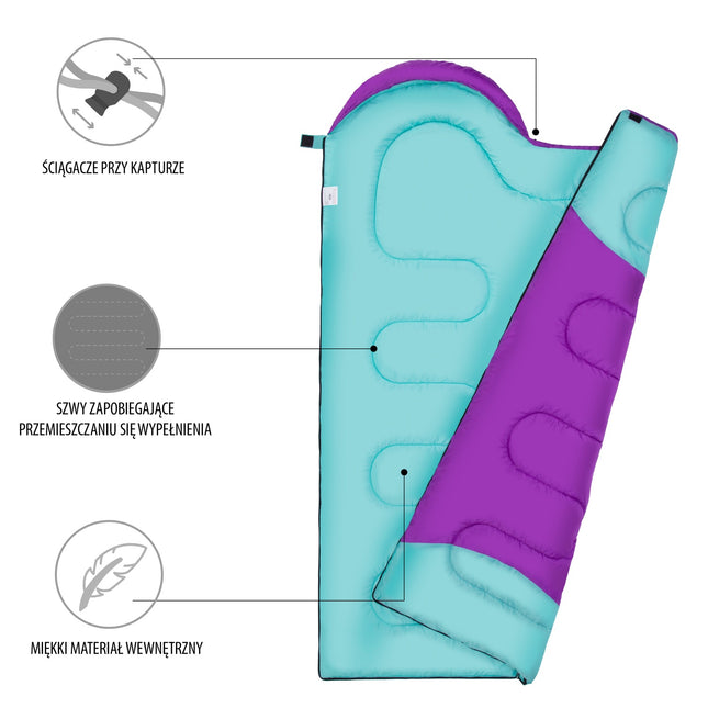 Sac de dormit mediu violet-turcoaz