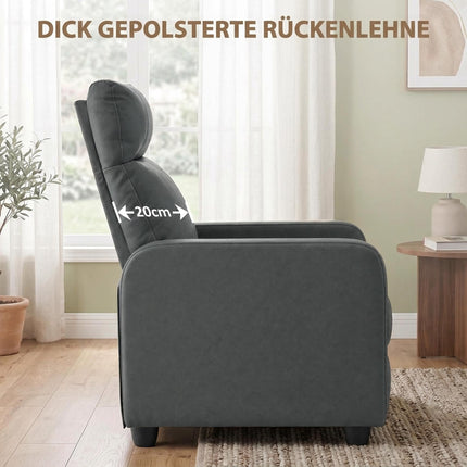 Push-Back Recliner Chair with Footrest and 155° Recline, Grey, PU Leather