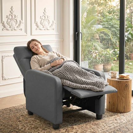 Push-Back Recliner Chair with Footrest and 155° Recline, Grey, PU Leather