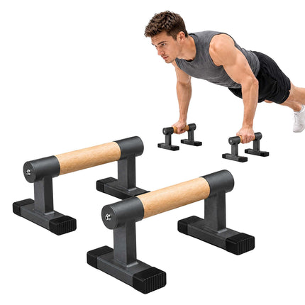 Push-Up Bars with Beech Wood Grips and Steel Frame, Set of 2, 120 kg Load