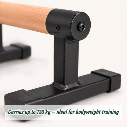 Push-Up Bars with Beech Wood Grips and Steel Frame, Set of 2, 120 kg Load