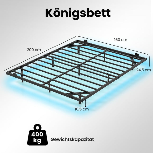 Cadru de pat plutitor Queen Size cu lumini LED, metal, 160x200 cm