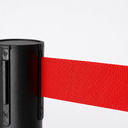 Queue Barrier Posts Set of 2 with 3 m Retractable Belt, Black, Red