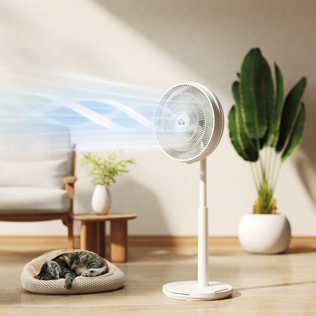 Ventilator liniștit pe piedestal cu telecomandă, ventilator cu 12 trepte de viteză, temporizator, înclinare și oscilație reglabile, moduri de repaus, alb |