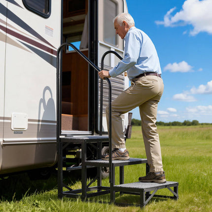 RV Steps, 3-Step Dual Handrails, 660 lb Non-Slip