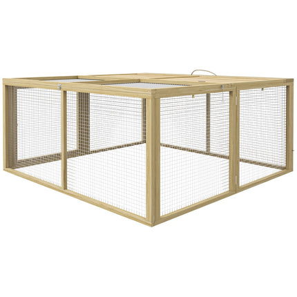 Wooden rabbit cage with open roof, 120x120x57 cm
