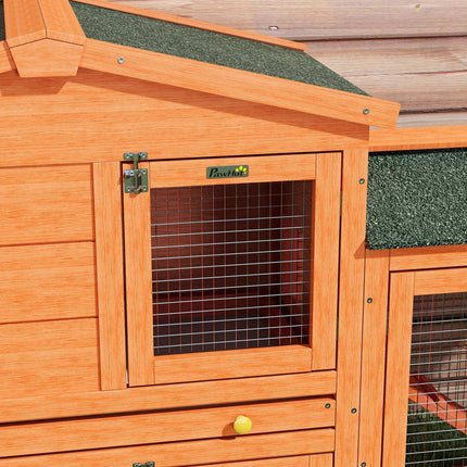 Rabbit cage in fir wood on two levels, winterproof with ramp