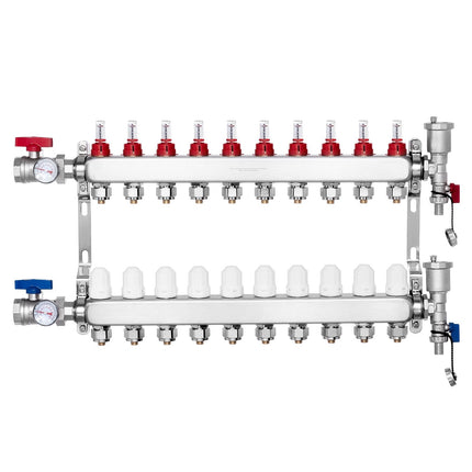 Radiant Floor Heating Manifold, 10-Branch, 304 Steel