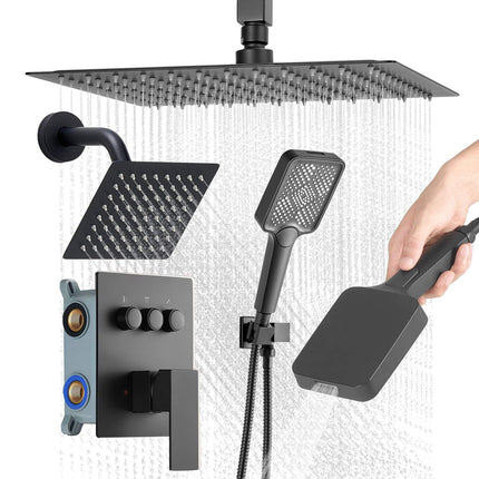 Rain Shower System Set, Dual Head, Handheld, Matte Black