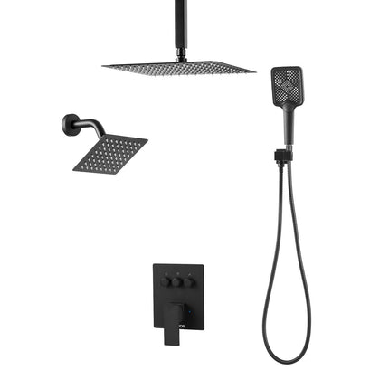 Rain Shower System Set, Dual Head, Handheld, Matte Black