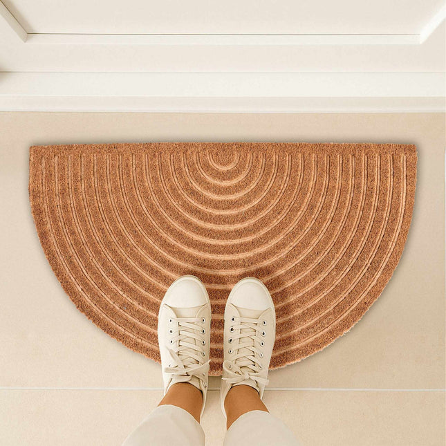 Covoraș de ușă din cocos curcubeu, semirotund, pentru interior/exterior