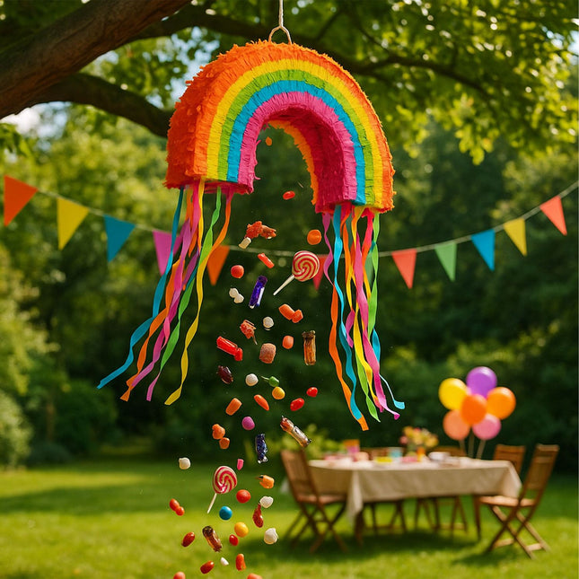 Set de piñata curcubeu cu bâtă și mască pentru petreceri