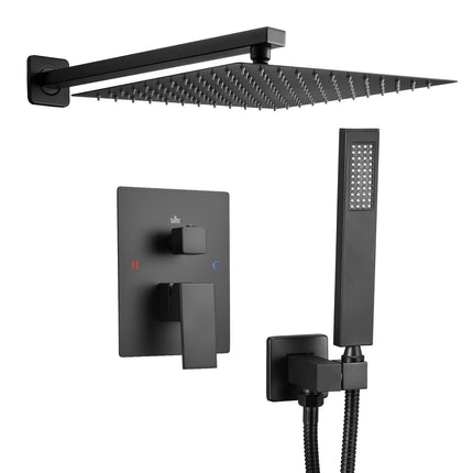 Rainfall Shower System, 12-In Square Head, Handheld, Matte Black