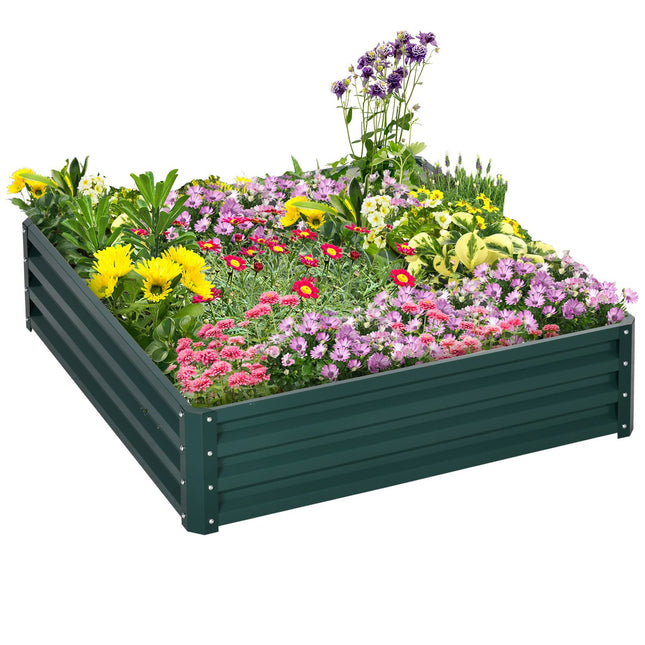 Pat înălțat din oțel cutie de flori, cutie de plante, pat de legume pentru grădină, terasă și balcon, verde, 120X120X30Cm