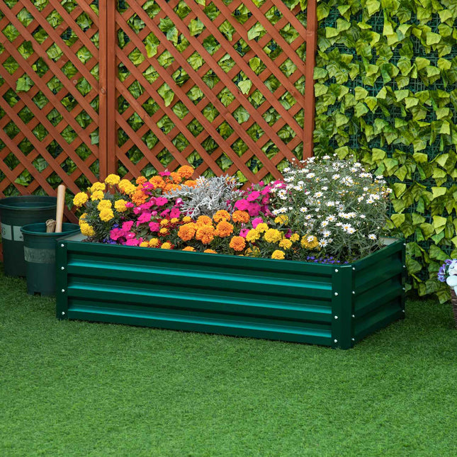 Pat înălțat din oțel Cutie pentru plante Pat de legume antirugină cu fund deschis pentru grădină și balcon Verde 120 X 60 X 30,5 Cm